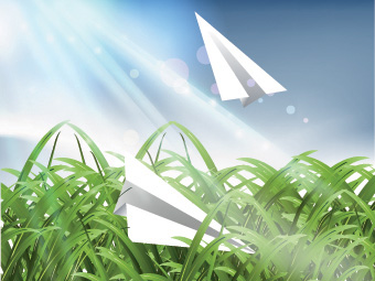 Vector illustration of natural scene, Paper plane between grass.
